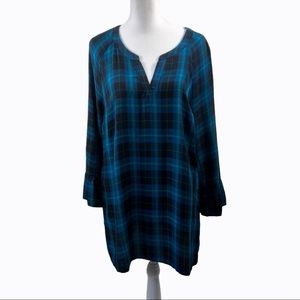 ModCloth Plaid Long Sleeve Tunic Blouse Size L